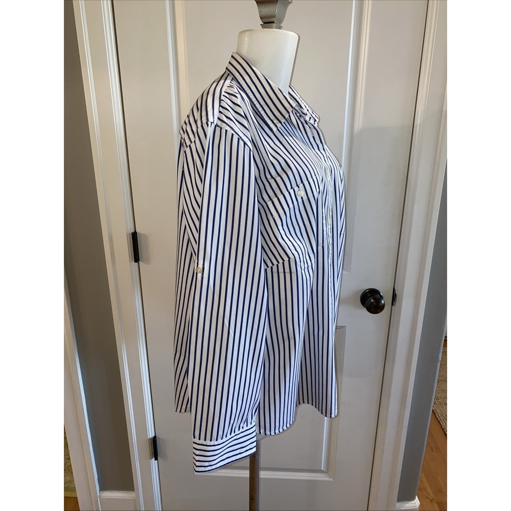 Lauren Ralph Lauren Women's 2X Blue White Striped Button Up Classic Preppy Shirt - Picture 3 of 9